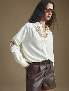 Ontre 2025 New Lace Patchwork Women's Shirt, Versatile For All Seasons, Suitable For Casual, Business, Parties, Weddings And Other Occasions - White - View 7