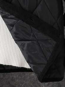 SHEIN Jaqueta/Casaco Acolchoado Grosso com Colarinho Virado, Bolsos Decorados, Casual Versátil e Confortável para Meninos Pré-Adolescentes - Preto - Visão 9