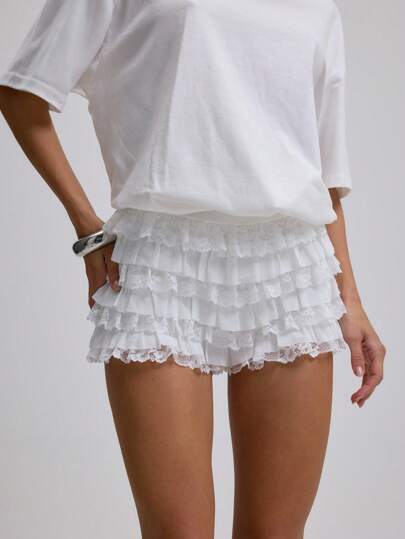 MUSERA Lace Trim Frilly Ruffled Mesh Micro Shorts Cute Sexy Festival Club Going Out   Night Out   Party Valentines Day Pants Spring