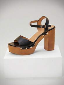 SHUZIA Sandal Platform Bertali Pergelangan Kaki Kulit Imitasi - Hitam - View 7