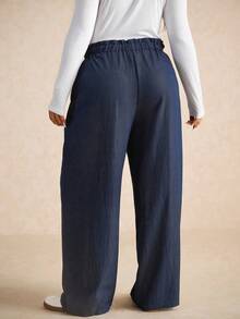 Elaquor Pantalones casuales de moda para mujer de talla grande, adecuados para vacaciones - Azul Marino - Ver 2
