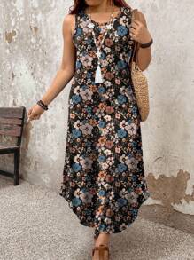 EMERY ROSE Plus Size Sleeveless Round Neck Simple Fashionable Dress, Suitable For Summer - Multicolor - View 3