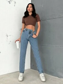 RueChic Cross Waist Detailed Women Jeans - Blue - View 4