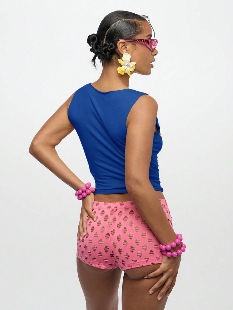 SUMWON WOMEN Notch Neck Tank Top With Gold Text Design