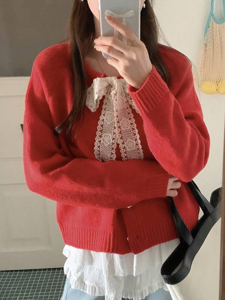 Lace-Up Cardigan With Design Sense, Slouchy For Autumn/Winter Christmas