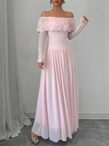 Selianne Váy Maxi hở vai họa tiết bướm xếp ly lãng mạn ngọt ngào dành cho nữ ngày lễ tình nhân - Hồng - Xem 4