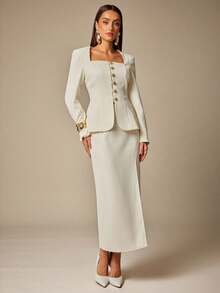 Silquee 女式纯色侧开衩优雅直筒裙