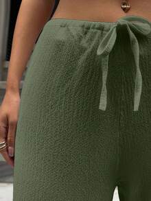 EURMUSE ELASTICAL WAIST DRAWSTRING STRAIGHT LEG PANT - Army Green - View 6