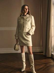 MOTF PREMIUM TWEED BUTTON FRONT OVERCOAT - Apricot - View 3