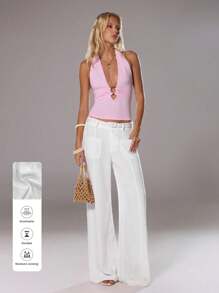 TRNVIE Quần ống rộng trơn màu rộng rãi mùa hè mới 2025 - trắng - Xem 1