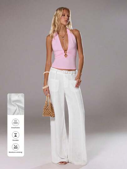 TRNVIE 2025 New Summer Loose Plain Color Wide Leg Pants,Fall Clothes For Women ,Boho Party