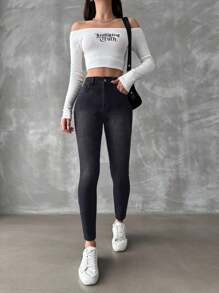 EURMUSE 97%纯棉修身高腰牛仔裤