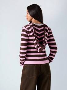 LYSMO 2025 Fall New Arrivals / Women's Striped Knit Tops / Hooded / Long Sleeves / Casual / Y2k Women's 
Clothing / Cute / Western Women's Clothing / Western Women's Clothing / Bohemian Style / Business Casual Women's Clothing / Gothic Women's Clothing / Country Style Women's Clothing / Fairy Style / Airport Wear / Back To School Wear / Sweaters - Multicolor - View 3