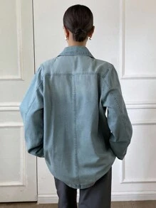 Livesso 女士宽松休闲复古牛仔夹克，秋季女装 - 藍色 - 查看 2