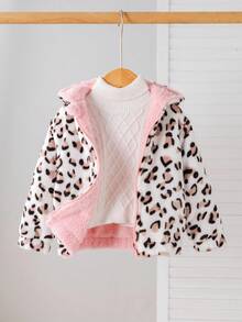 SHEIN Babygirl 秋冬可爱蓬松豹纹连帽夹克 - 粉色 - 查看 3