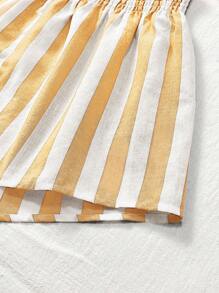 SHEIN VCAY 度假宽松高腰条纹阔腿女士短裤 - 黃色 - 查看 5