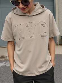 SHEIN Tween Boy Letter Graphic Hooded Tee - Khaki - View 8