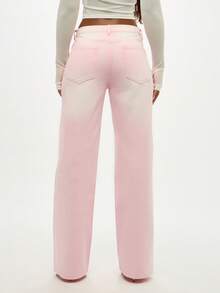 SUMWON WOMEN Quần jeans ống rộng cạp cao phong cách Y2K cổ điển, vừa vặn, thời trang - Hồng - Xem 2