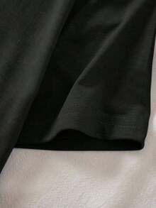 INAWLY 女式夏季标语刺绣圆领短袖休闲常规T恤 - 黑色 - 查看 4