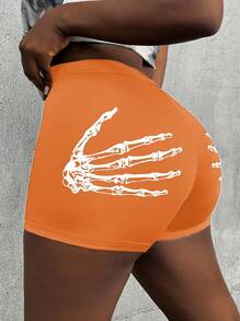 Zolique 女式骷髅手印花弹性腰部休闲短款紧身裤