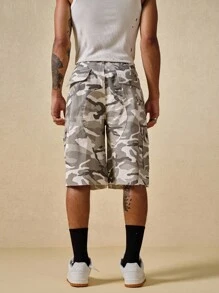Street Life Camouflage Casual Wide Leg Pocket Button Men's Denim Shorts - Multicolor - View 6