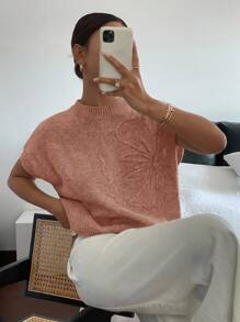 Siren Gaze Women's Floral Pattern Round Neck Short Sleeve Casual Knit Top,Knitted Sweater - Dusty Pink - View 5