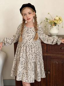 LMoss Kids Tween Girl Ditsy Floral Casual Round Neck Dress Girls Floral Dress Long Sleeve Kids Dress Kids Floral Print Dress Girls Autumn Dress Girls Spring Dress,Autumn Clothes,Autumn Outfit,Herbst,Fall Clothes For Kids,Fall Outfits,Fall Dresses Winter - Multicolor - View 3
