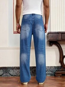 SWAVVY Pantalones vaqueros largos de mezclilla azul tejidos para hombres - Azul - Ver 2