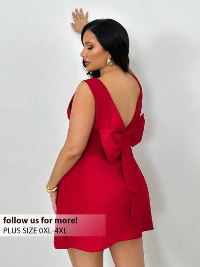 Firerie Vestido elegante sin mangas de unicolor con decoración de lazo para mujer de talla grande