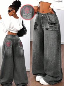 SHEIN ICON 女士休闲牛仔裤，极简主义日常穿着，宽松女士牛仔裤