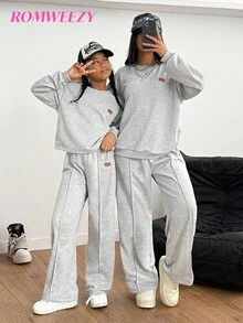 Ensemble t-shirt à manches longues col rond minimaliste de couleur unie et pantalon pour préadolescentes, vêtements d'hiver, vêtements d'automne, hauts à manches longues, chemises à manches longues - Gris - Voir 9
