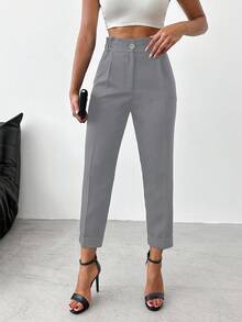 EURMUSE Damen Einfarbige Elegante Büro Hose mit Naht Vorne - Grau - Übersicht 6