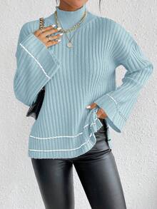 EURMUSE Áo len chui đầu dáng rộng tay dài cổ đứng vai trễ dành cho nữ - Màu xanh Bạc hà - Xem 5