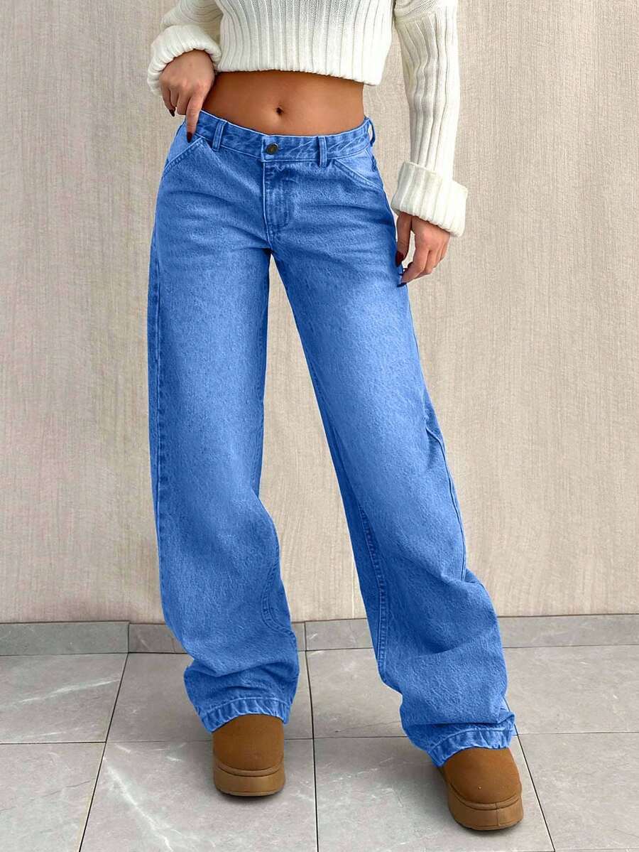SHEIN Tall TALL CASUAL LOW WAIST BAGGY LOOSE STRAIGHT LEG JEAN - Baby Blue - View 1