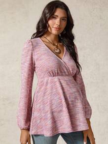 Boho Mama 休闲V领宽松长袖哺乳上衣，适合日常穿着