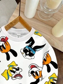 SHEIN Baby/Kleinkind Jungen Lässiges, loses Pullover Sweatshirt mit Tier Grafik in Strickoptik, rundem Ausschnitt, geeignet für Herbst/Winter