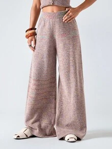 LYSMO Calça minimalista de malha com cintura elástica, em tons de cinza e rosa, com pernas largas e modelagem solta, ideal para o outono de 2025, perfeita para sair, voltar às aulas, formatura, streetwear e estilo Estocolmo. - Multicolorido - Ver 4