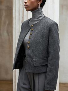 Aveloria Modichic Veste courte réversible en laine mélangée à col rond, manteau en laine de haute qualité