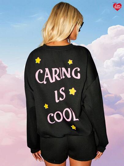MISSGUIDED x Carebears 图案卫衣超大人物设计彩虹印花复古怀旧休闲服舒适周末街头风格卡通时尚
