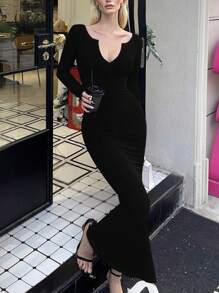 INAWLY Damen Mode Lässig Retro Elegant Romantisch Langes Kleid, geeignet für den Urlaub - Schwarz - Übersicht 4