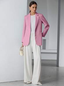 EURMUSE Decor Pocket Single Breasted Blazer Workwear  - Dusty Pink - View 3