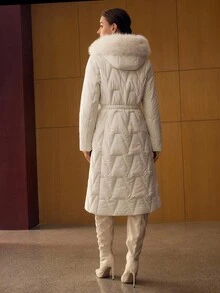 MOTF PREMIUM ÁO KHOÁC MÙA ĐÔNG CÓ MŨ LÔNG GIẢ TƯƠNG PHẢN - Màu be - Xem 4