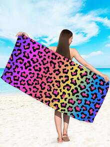 SHEIN 1pc Leopard Print Beach Towel, Modern Microfiber Rectangle Travel Beach Towel For Swimming, Diving, Summer - Multicolor - View 1