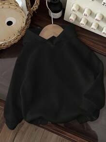 Vintage Star Teen Boy Casual Minimalist Pentagram Pattern Loose Fit Long Sleeve Sweatshirt, Suitable For Autumn, Back Of Clothes Fall Winter - Black - View 2