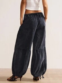 Bohemela 波西米亚风纯色休闲褶饰宽松抽绳阔腿可变换女式裤子