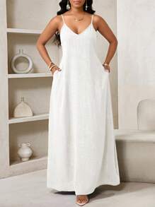 SHEIN Lady 2025 新款白色女士波西米亚风露背女士宽松长裙女士连衣裙宽松露肩生日和活动礼服/节日礼服度假服装女士波西米亚风/波西米亚风女士服装吊带上衣非洲女士服装女士连衣裙夏季热带女士连衣裙新品女士连衣裙沙滩裙复活节连衣裙/复活节女士连衣裙/复活节服装女士白色长裙 - 白色 - 查看 4