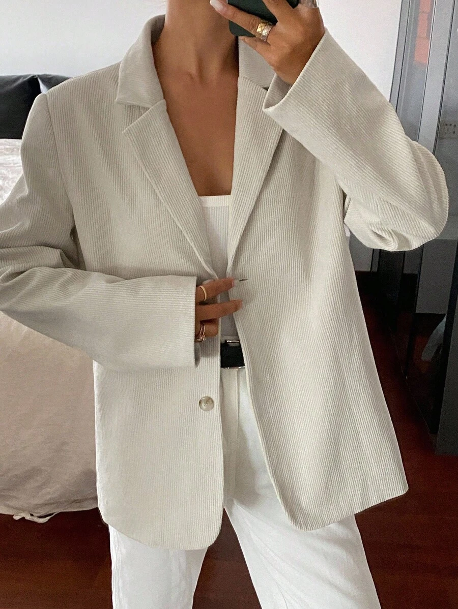 Livesso Women's Solid Color Loose Casual Blazer Business Attire - Beige - View 1