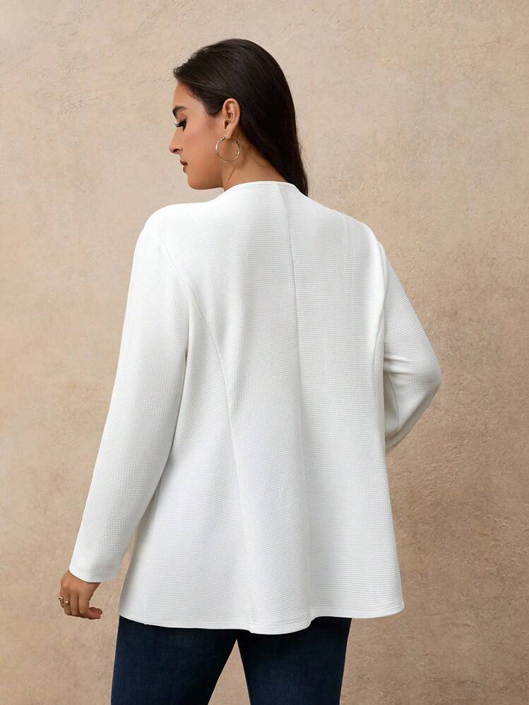 SHEIN CURVE+ Plus Size Women's Casual Knit Blazer Jacket, Suitable For Commuting, Leisure, Travel And Outdoor Wear Fall Cloth For Women Autumn - White - View 2