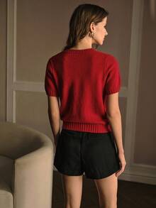 MOTF PREMIUM RHINESTONE DETAIL PUFF SHORT SLEEVE KNIT TOP