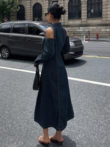 DAZY 女士休闲露肩洗水牛仔连衣裙，秋季女装